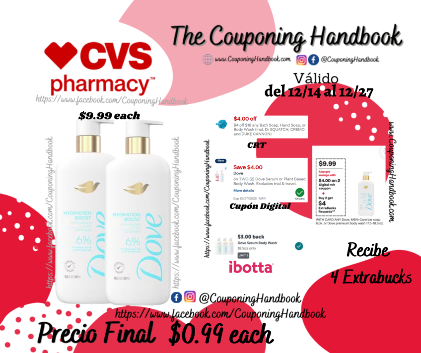 Dove Body Wash, Hydration Boost, 18.5 OZ por $0.99