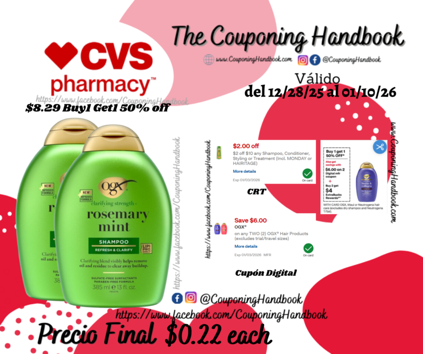 OGX Rosemary Mint Shampoo, 13 OZ por $0.22