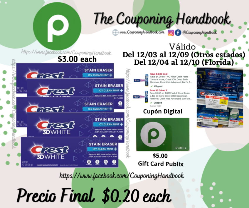 Crest 3D White Stain Eraser Toothpaste, Icy Clean Mint por $0.20