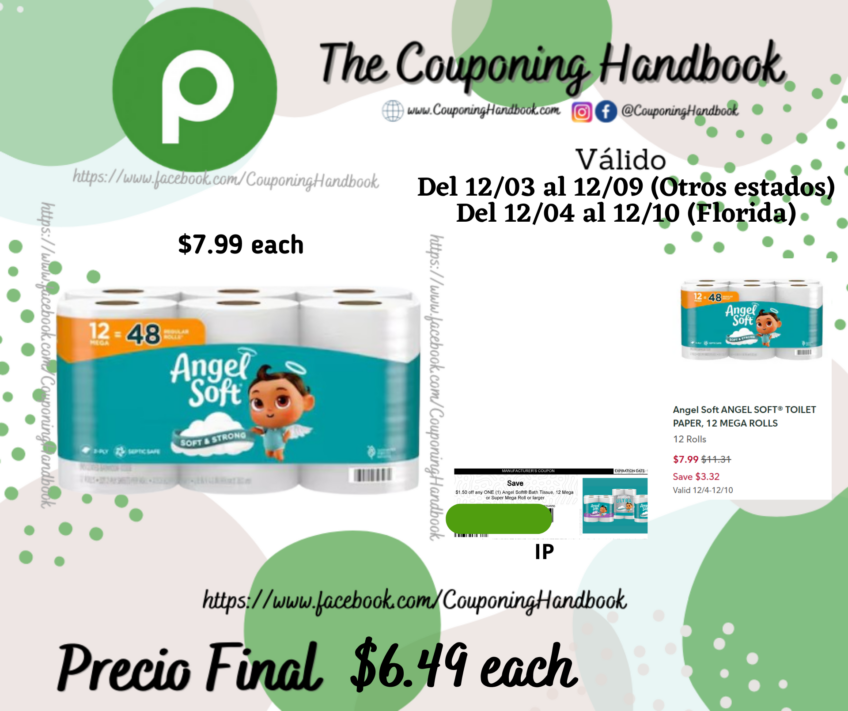 Angel Soft ANGEL SOFT® TOILET PAPER, 12 MEGA ROLLS por $6.49