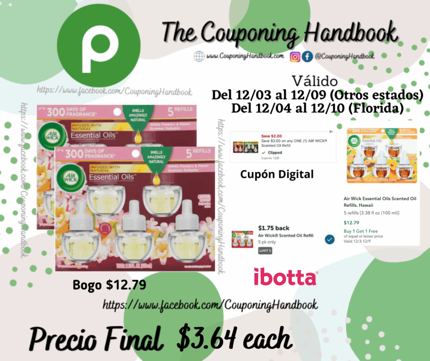 Air Wick Essential Oils Scented Oil Refills 5 refills por $3.64