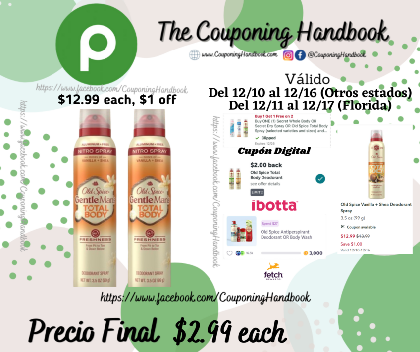 Old Spice Total Body Spray Deodorant por $2.99