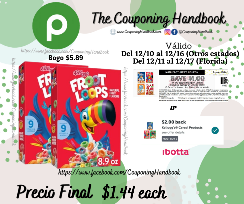 Kellogs Froot Loops Breakfast Cereal, Original por $1.44