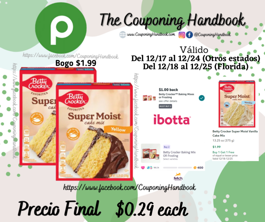 Betty Crocker Super Moist Cake Mix por $0.29