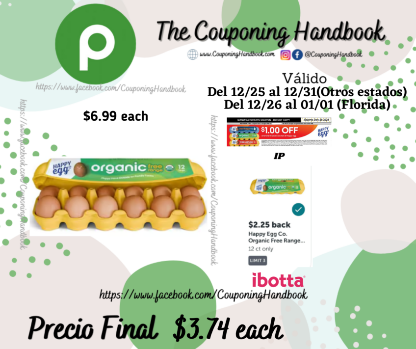 Happy Egg Co. Eggs, Free Range, Large, Organic 12 eggs por $3.74