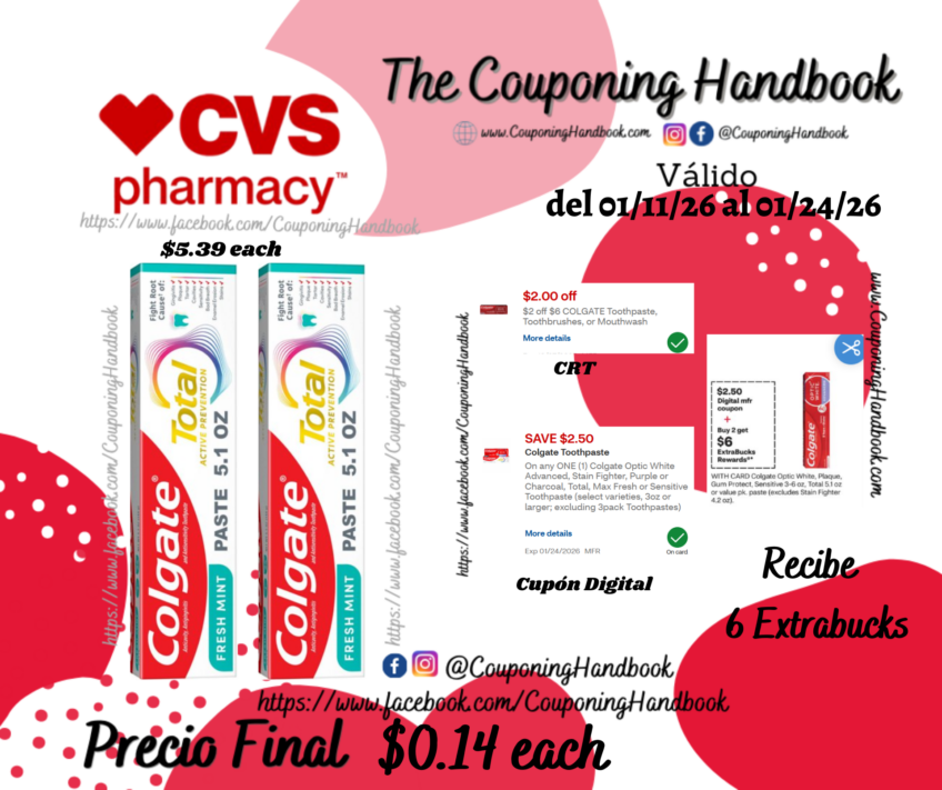 Colgate Total Active Prevention Toothpaste, Fresh Mint, 5.1 OZ por $0.14