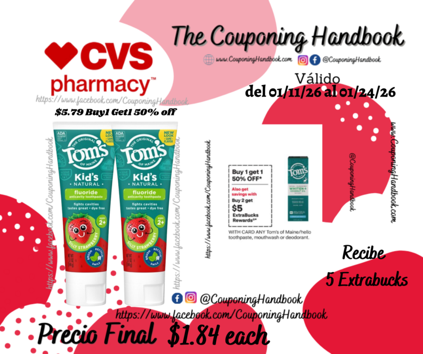 Tom’s of Maine Children’s Fluoride Toothpaste por $1.84