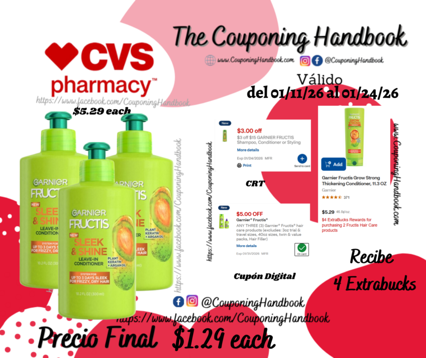 Garnier Fructis Sleek & Shine Intensely Smooth Leave-In Conditioning Cream por $1.29