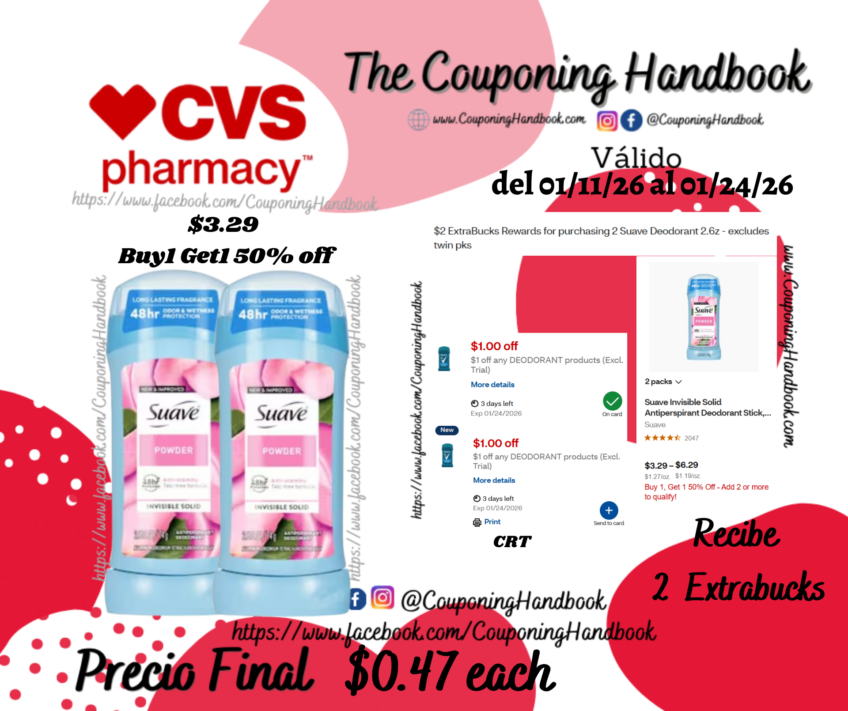 Suave Invisible Solid Antiperspirant Deodorant Stick, Powder, 1 Pack por $0.47