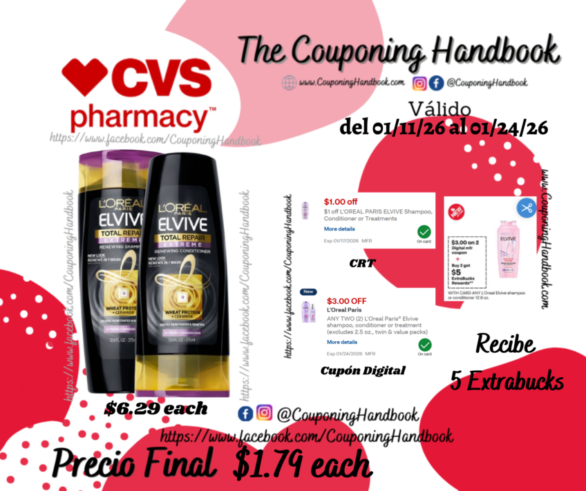 L’Oreal Paris Elvive Shampoo or Conditioner por $1.79