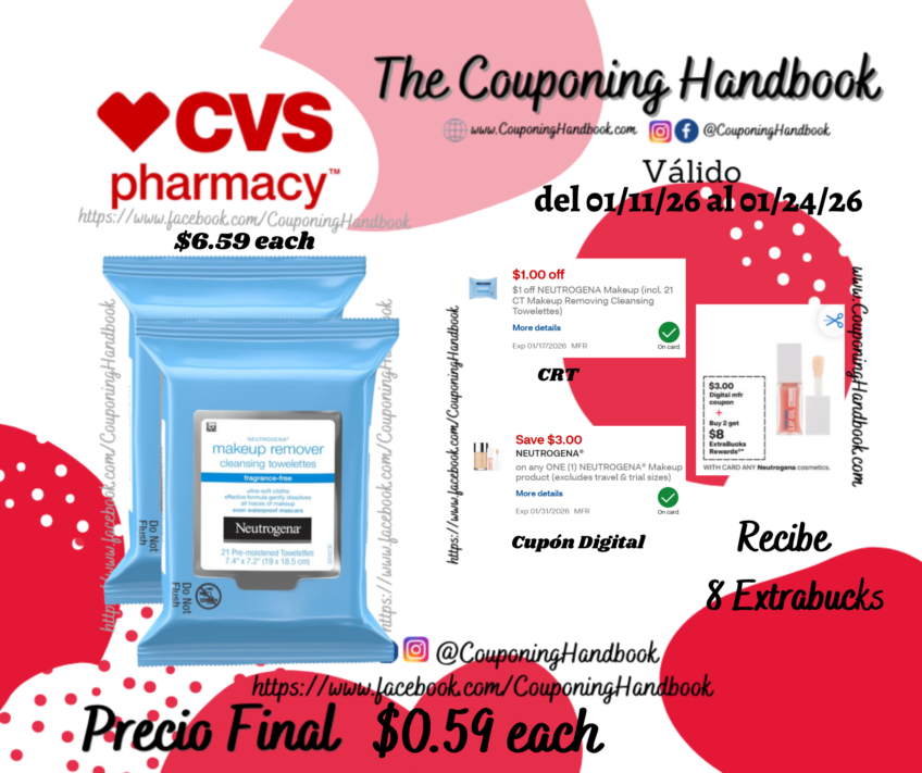 Neutrogena Makeup Remover Facial Cleansing Towelettes & Wipes, 21CT por $0.59