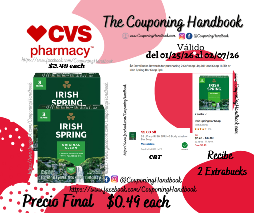 Irish Spring Bar Soap, 3/Pack por $0.49