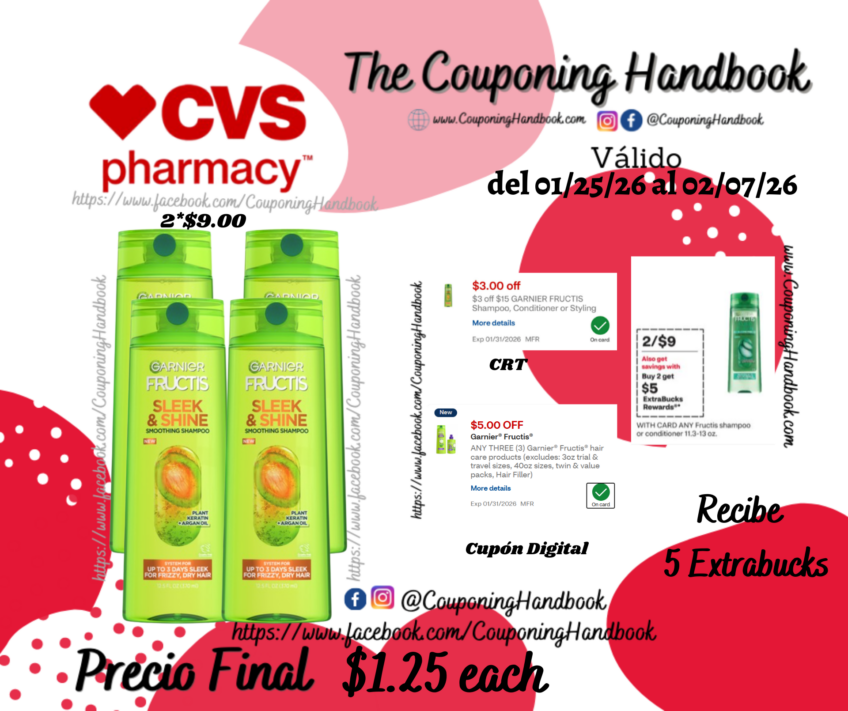 Garnier Fructis Shampoo or conditioner por $1.25