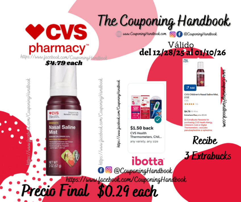 CVS Children’s Nasal Saline Mist, 2 OZ por $0.29