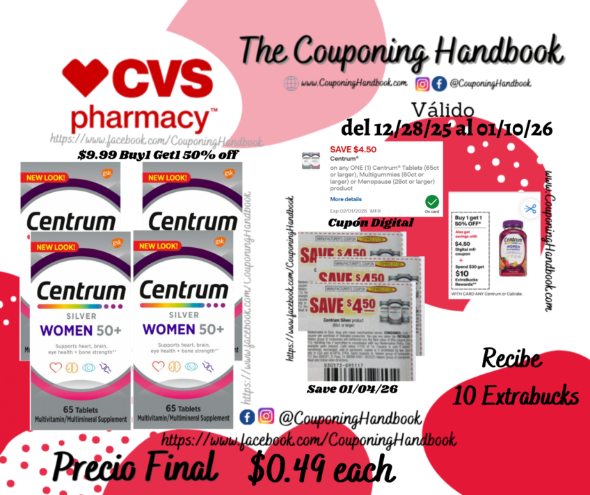Centrum Silver Multivitamin Tablets for Women 50+, 65 Count por $0.49