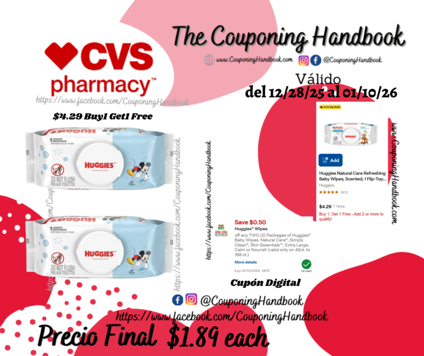 Huggies Baby Wipes por $1.89