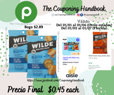 Wilde Protein Chips, Sea Salt & Vinegar por $0.45