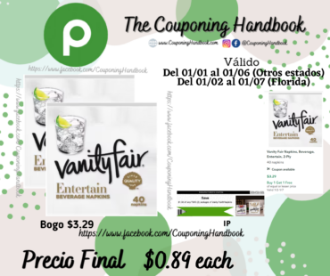 Vanity Fair Napkins, Beverage, Entertain, 2-Ply 40 napkins por $0.89