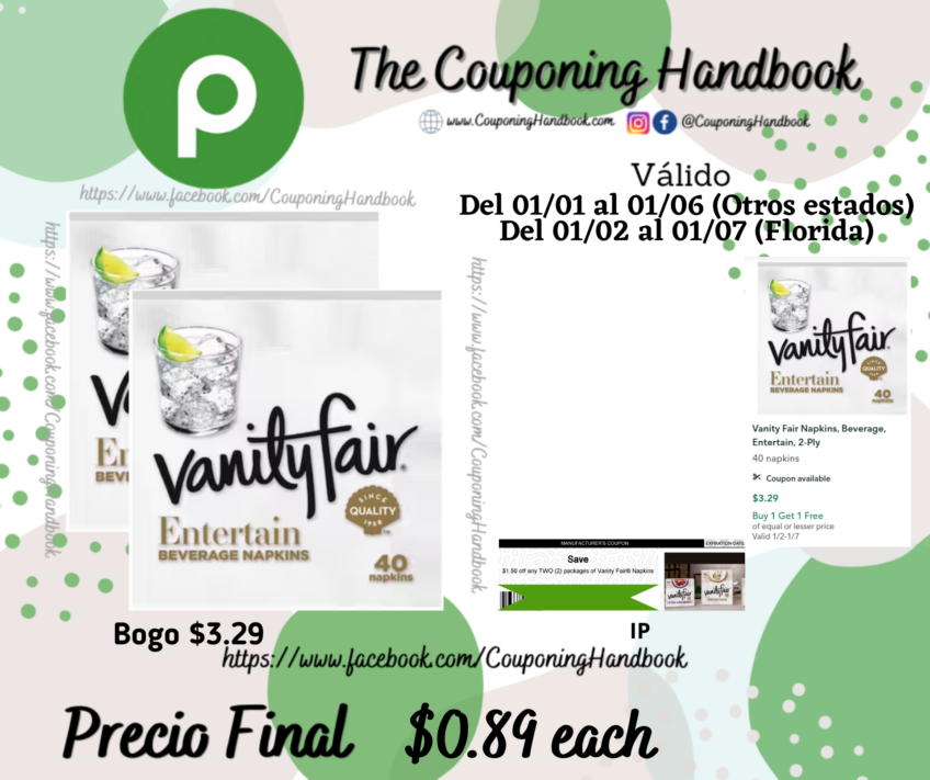 Vanity Fair Napkins, Beverage, Entertain, 2-Ply 40 napkins por $0.89