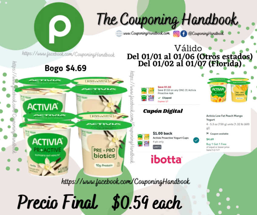 Activia Proactive Low Fat Vanilla Yogurt 4 por $0.59