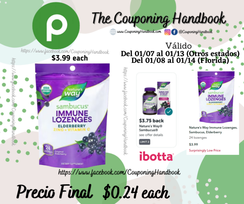 Nature’s Way Immune Lozenges, Sambucus, Elderberry 24 lozenges por $0.24