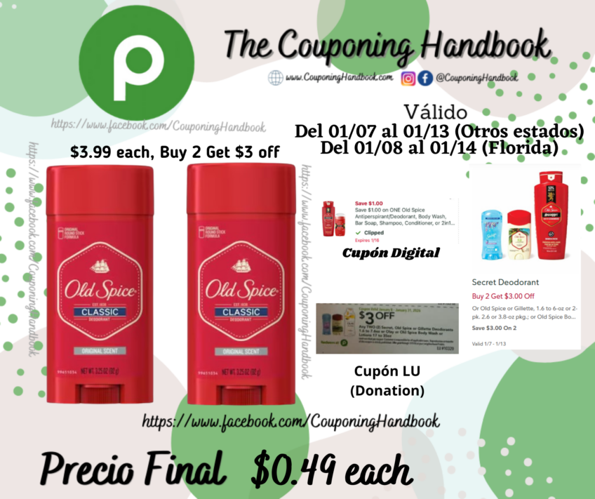 Old Spice Classic Original Scent Deodorant for Men, 3.25 oz por $0.49