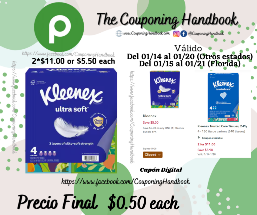 Kleenex Ultra Soft 3-Ply Tissues por $0.50