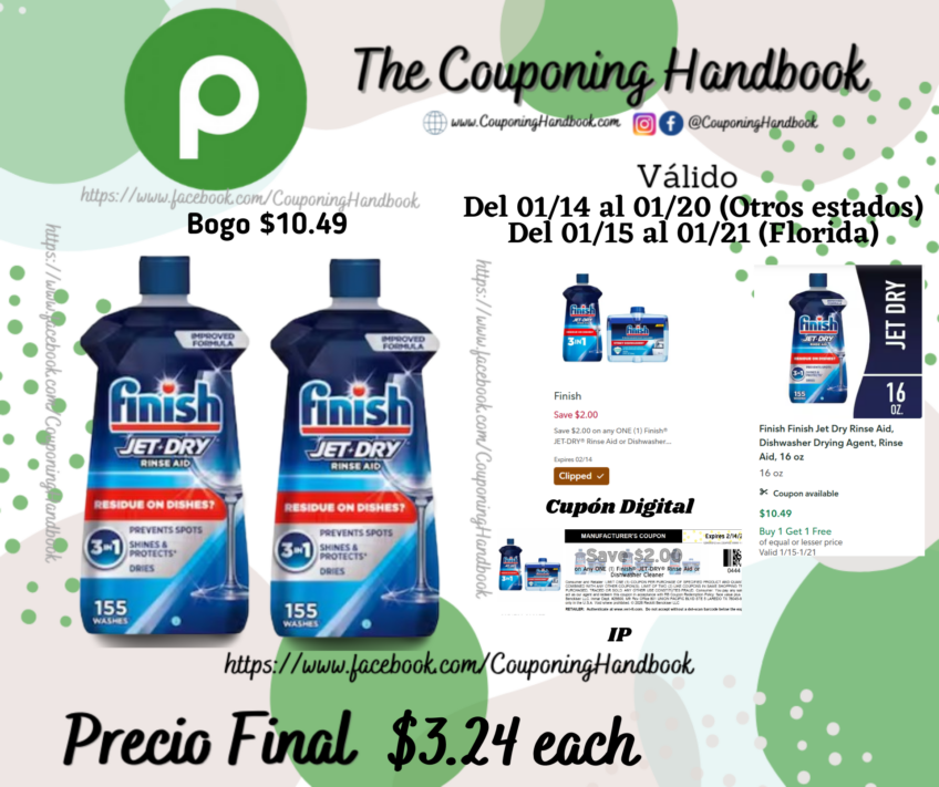 Finish Jet Dry Rinse Aid, Dishwasher Drying Agent, Rinse Aid, 16 oz por $3.24