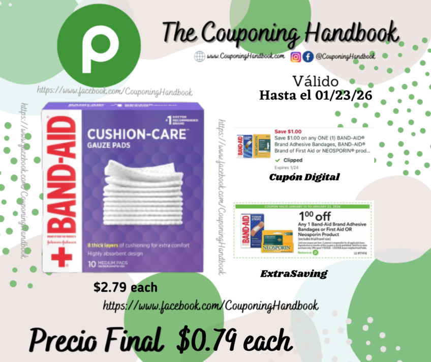 BAND-AID Cushion Care Gauze Pads por $0.79