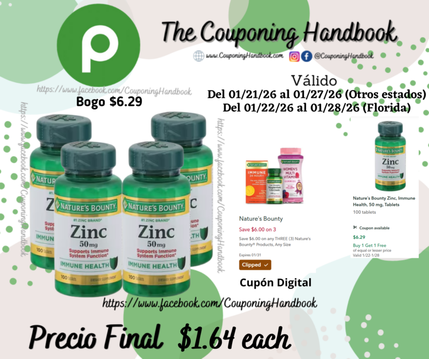 Nature’s Bounty Zinc, Immune Health, 50 mg, Tablets 100 tablets por $1.64