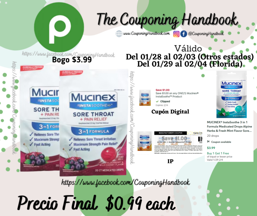 Mucinex InstaSoothe Sore Throat + Pain Relief, 3 in 1 Formula, Medicated Drops por $0.99