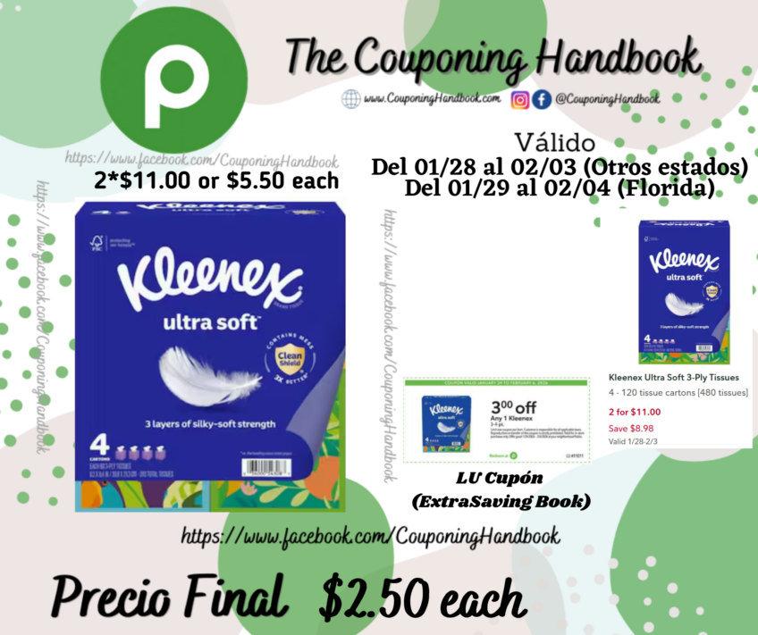 Kleenex Ultra Soft 3-Ply Tissues por $2.50