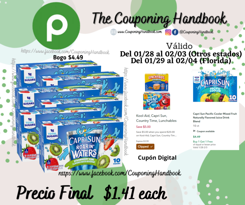 Capri Sun Roarin’ Waters Fruit Punch Wave Naturally Flavored Water Beverage por $1.41