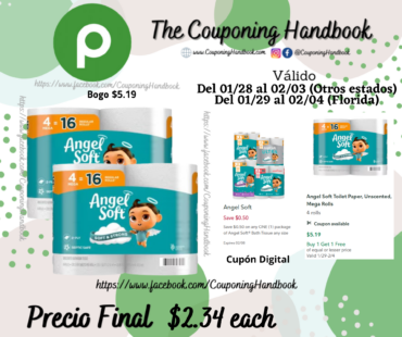 Angel Soft Toilet Paper, Unscented, Mega Rolls 4 rolls por $2.34