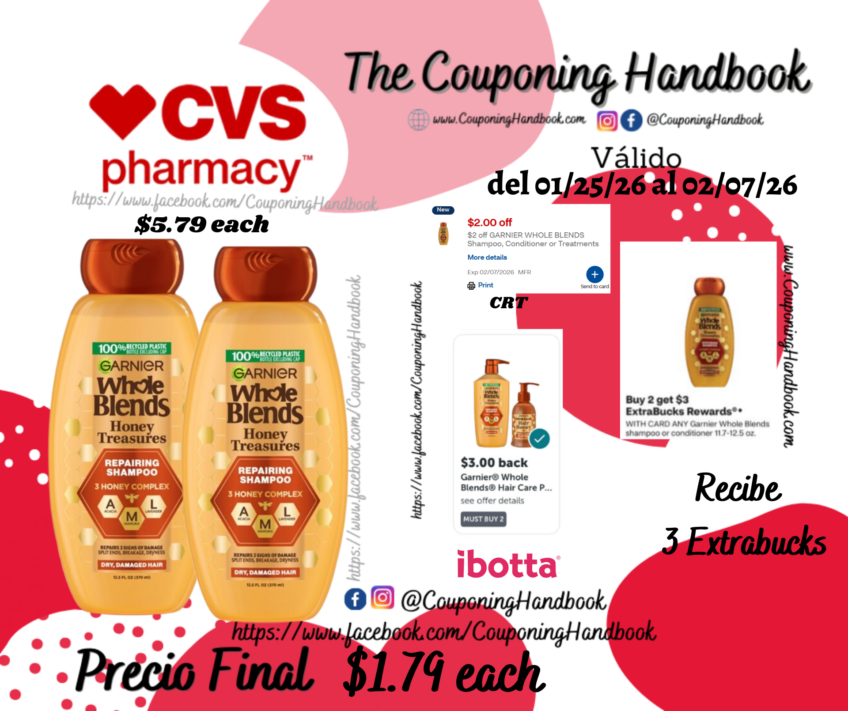 Garnier Whole Blends shampoo or conditioner por $1.79