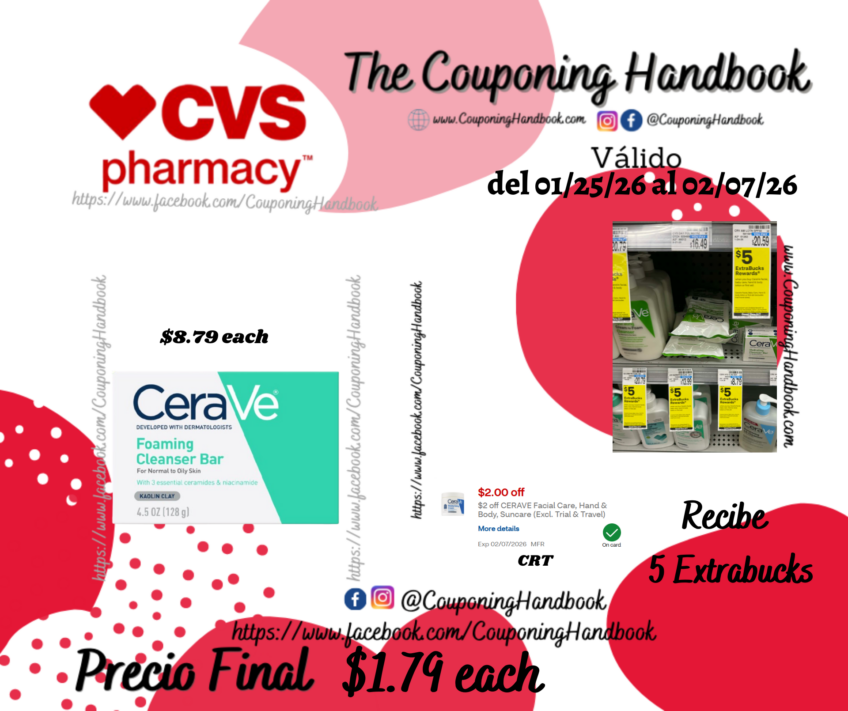 CeraVe Foaming Cleanser Bar for Oily Skin, 4.5 OZ por $1.79