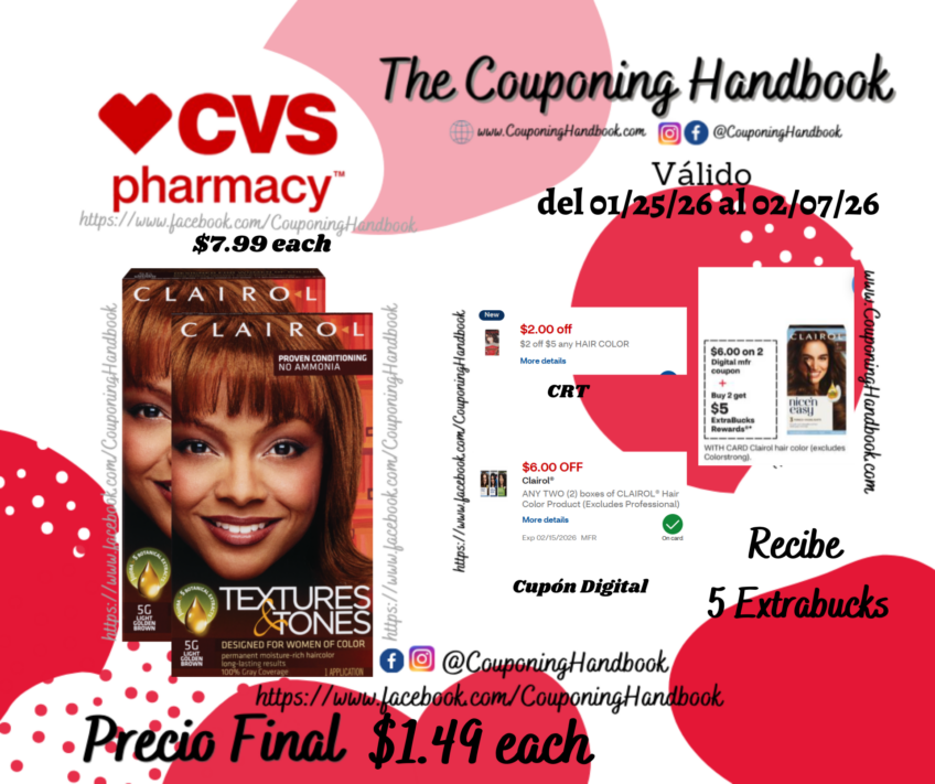 Clairol Textures & Tones Permanent Hair Dye por $1.49
