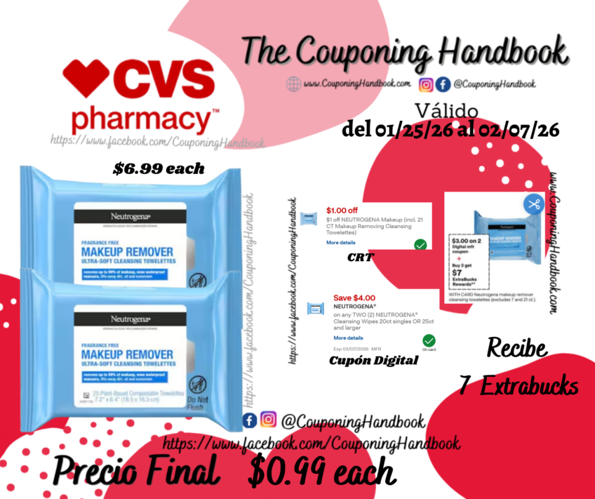 Neutrogena Makeup Remover Cleansing Towelettes, 25CT por $0.99