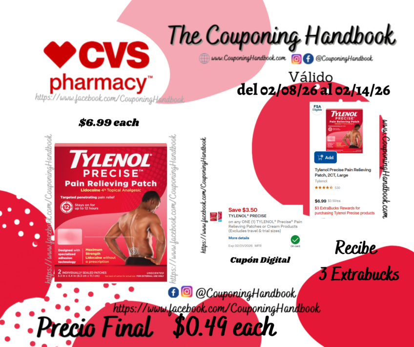 Tylenol Precise Pain Relieving Patch, 2CT, Large por $0.49