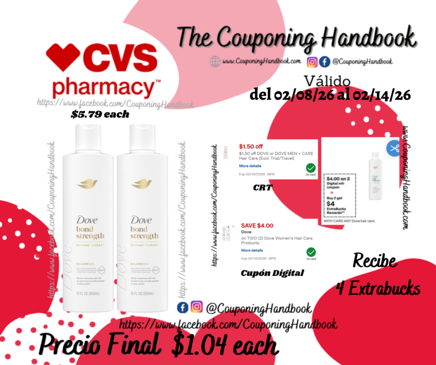 Dove Shampoo/conditioner 12 OZ por $1.04