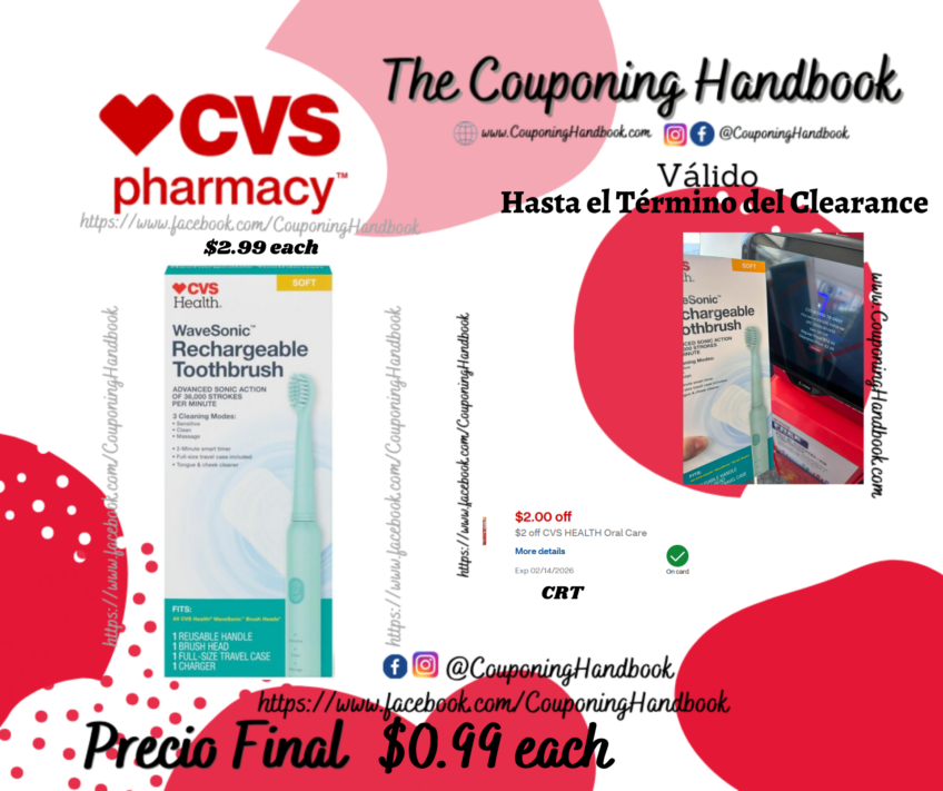 CVS Wave Sonic Rechargeable Toothbrush, Mint Green por $2.99