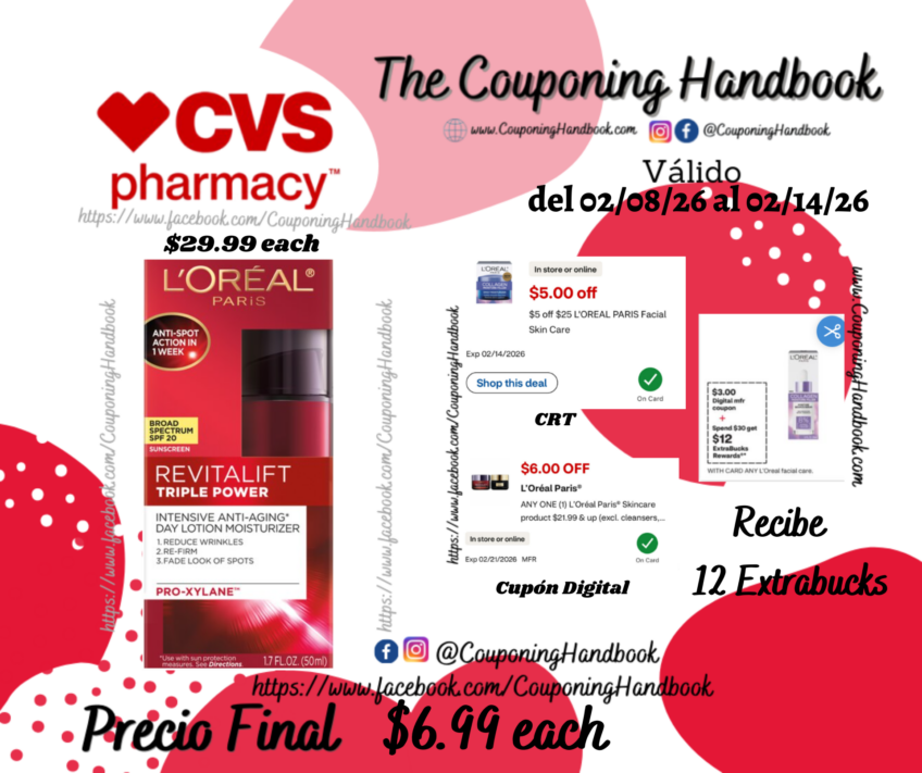 L’Oreal Paris RevitaLift Triple Power Lotion Moisturizer SPF 20, 1.7 OZ por $6.99