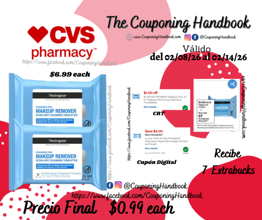 Neutrogena Makeup Remover Cleansing Towelettes, 25CT por $0.99