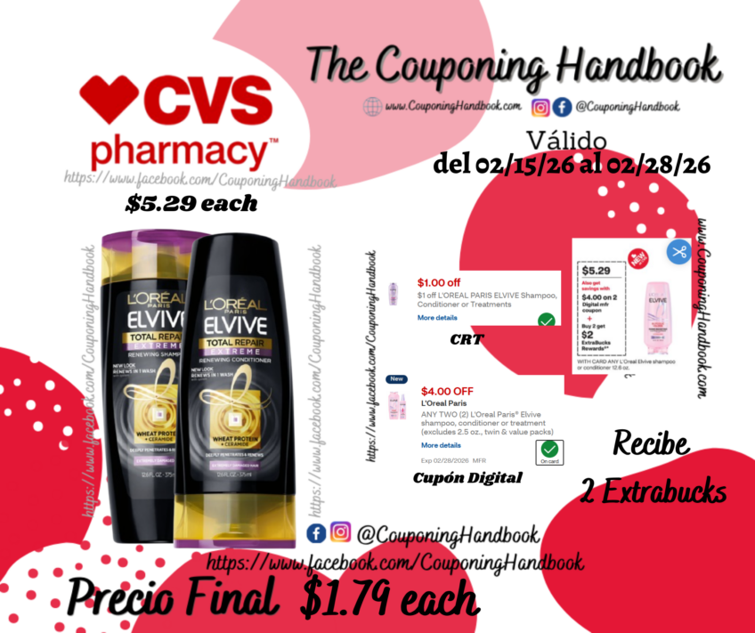 L’Oreal Paris Elvive Shampoo/conditioner por $1.79