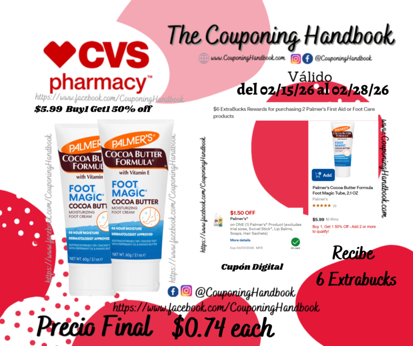 Palmer’s Cocoa Butter Formula Foot Magic Tube, 2.1 OZ por $0.74