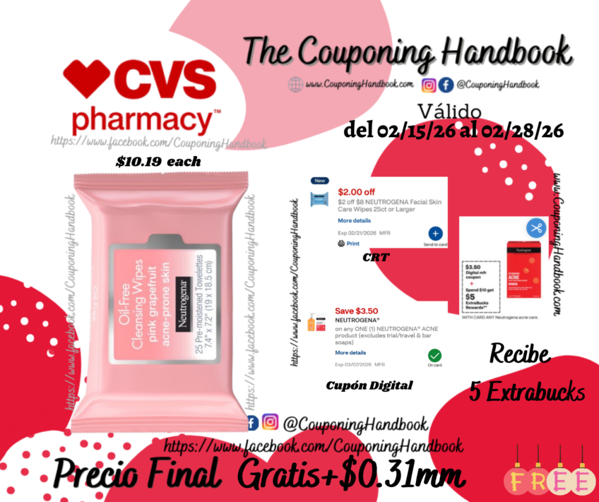 Neutrogena Oil-Free Cleansing Wipes Pink Grapefruit, 25/Pack Gratis