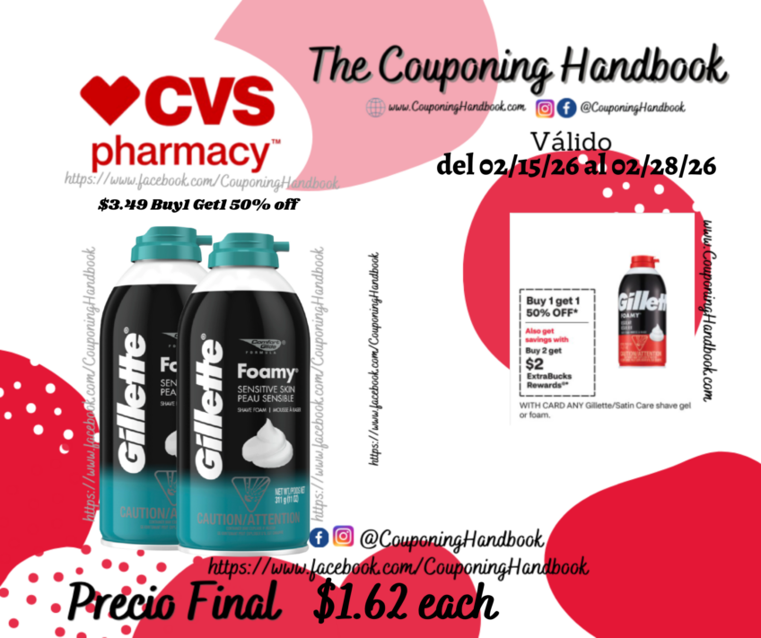 Gillette Foamy Sensitive Shave Foam, 11 OZ por $1.62