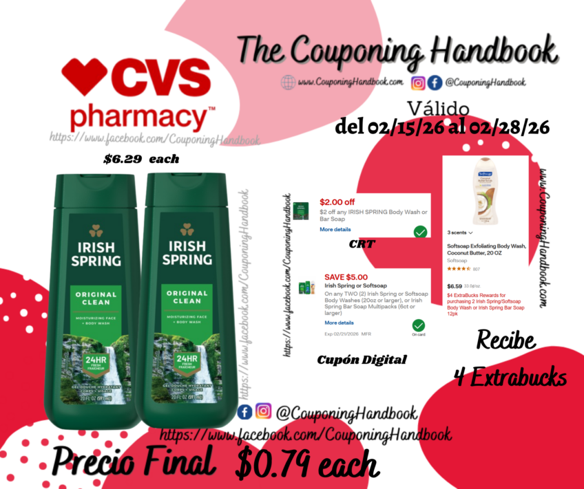 Irish Spring Body Wash, 20 OZ por $0.79