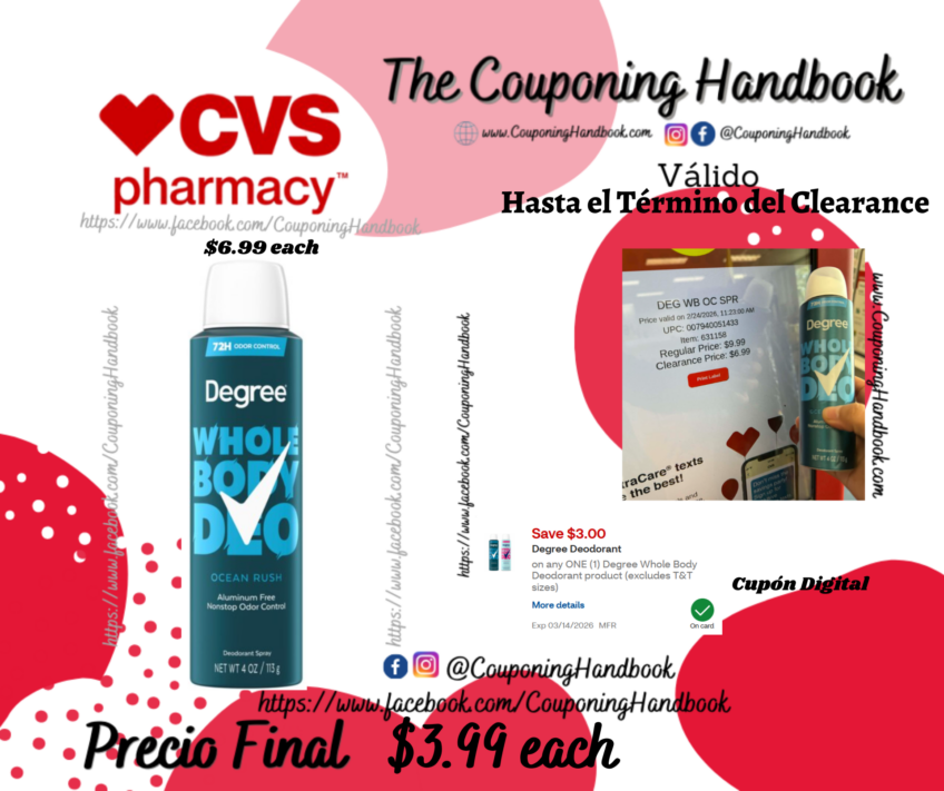 Degree Whole Body Deodorant Spray, Ocean Rush, 4 OZ por $3.99