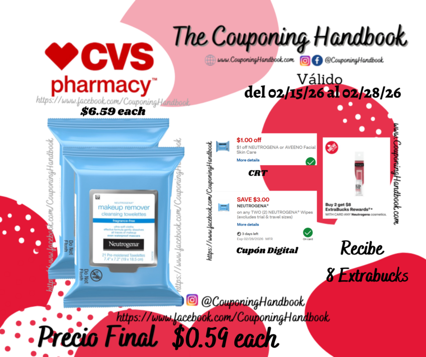 Neutrogena Makeup Remover Cleansing Towelettes Fragrance-Free, 21CT por $0.59